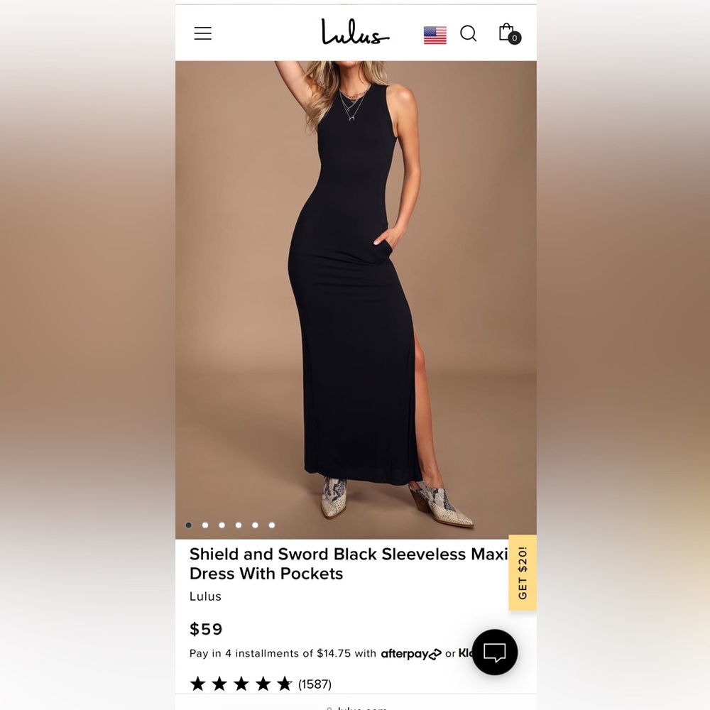 Lulu’s Shield and Sword Black Sleeveless Maxi Dress with Pockets Size Medium